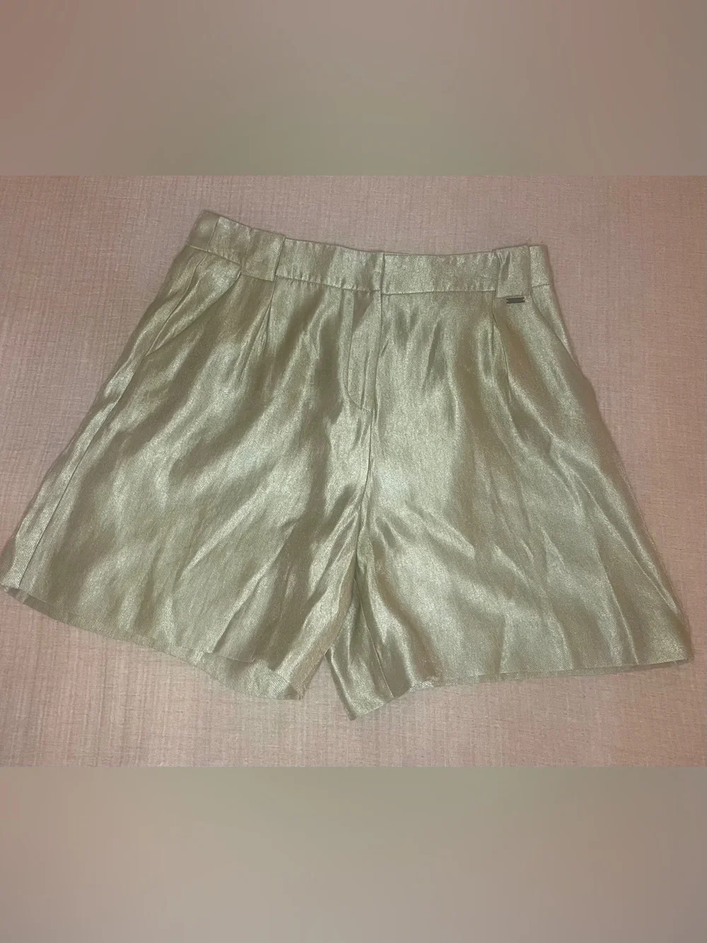 A|X Armani Exchange Champagne Metallic Shorts 14 High Rise Pleated
